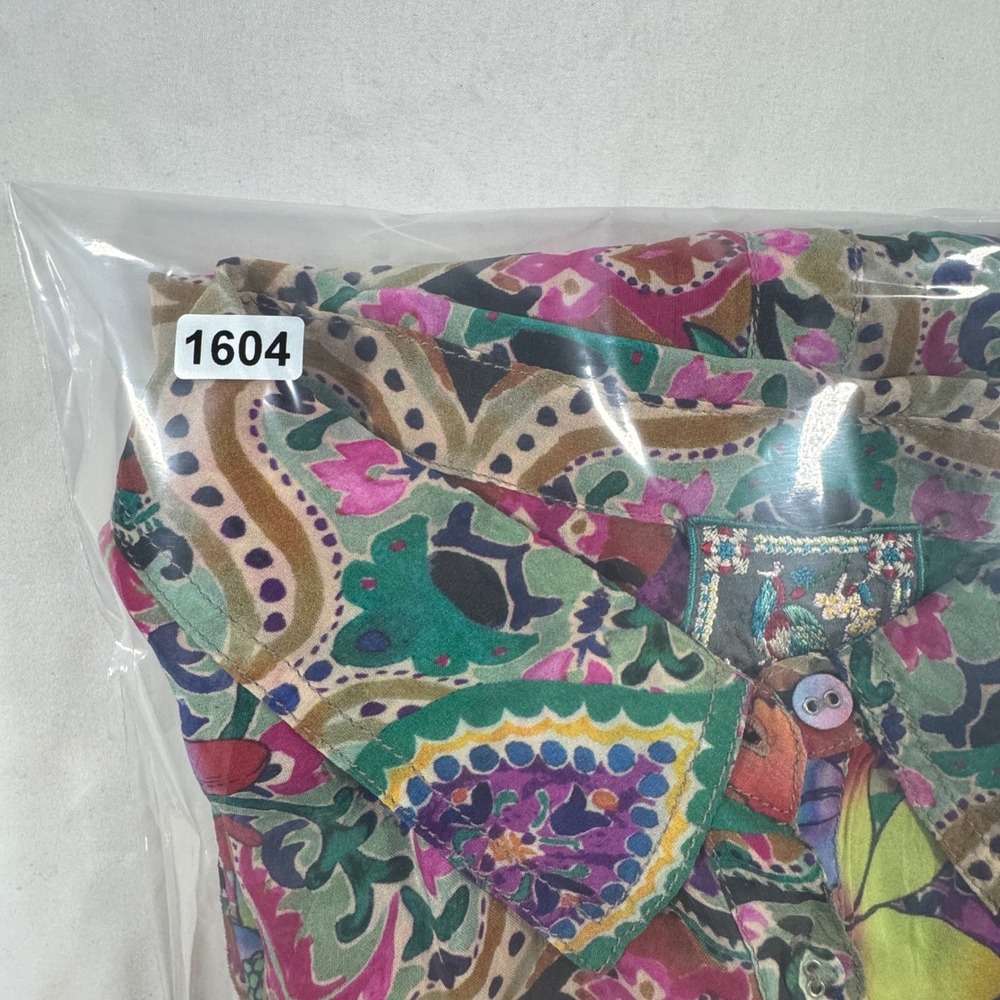 Johnny Was Cupra Rayon Floral Geometric Button Down Shirt Multi Color L Boho - Picture 8 of 8